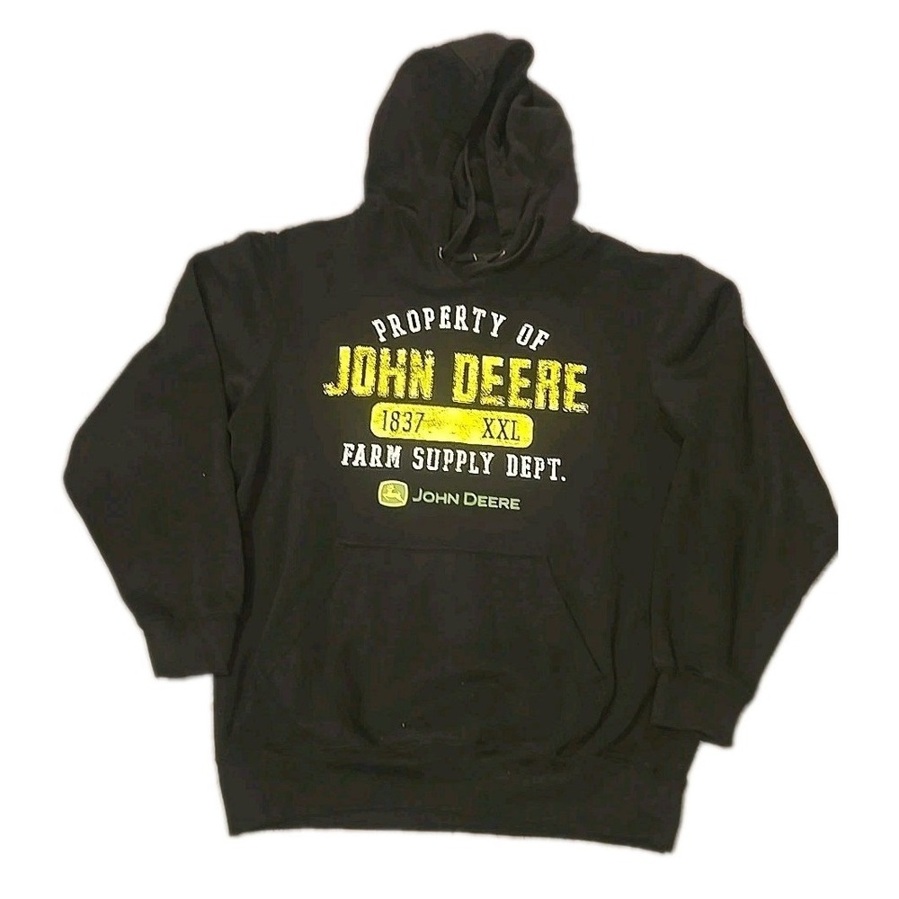 Vintage John Deere Hoodie Sweatshirt Mens M Black Distressed Print Pullover